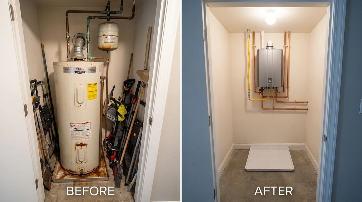 Tank water heater versus wall-mounted tankless unit comparison for Danvers, MA homeowners