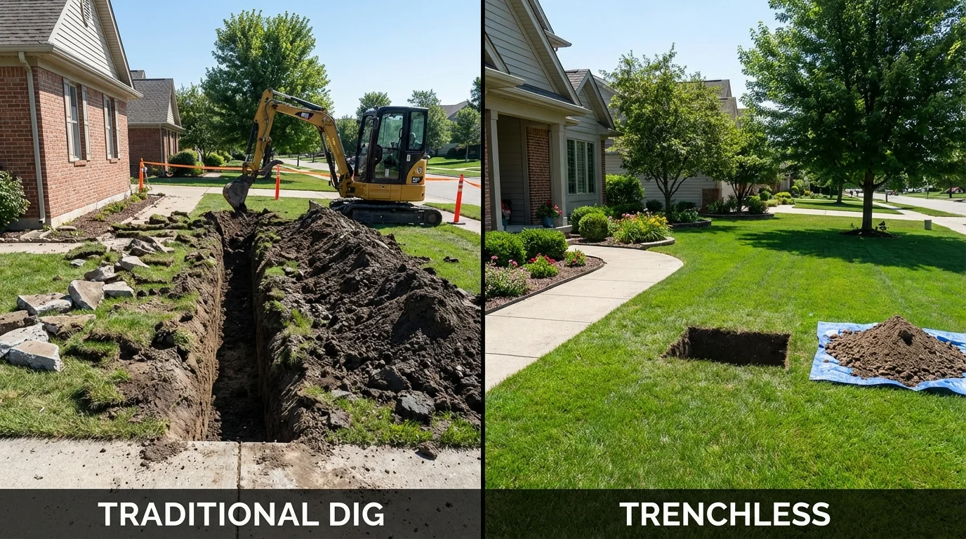 Trenchless sewer repair with minimal yard damage versus traditional excavation in Danvers, MA